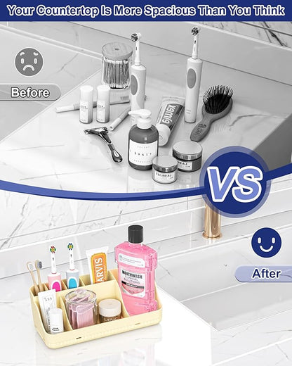 Bathroom Counter Organizer and Storage, 7 Slots Detachable Toothbrush Holders for Bathrooms, Anti-Slip Electric Toothbrush and Toothpaste Holder Countertop Vanity Organizer Accessories for Adults Kids