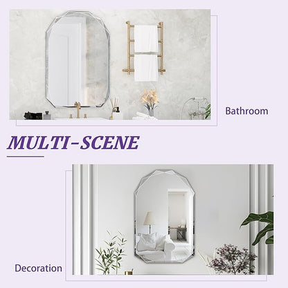 Bathroom Mirror for Wall, 20" x 30" Arched Mirror, Bathroom Vanity Mirrors, Beveled Edge Frameless Wall Mount Vanity Mirror, Wall Mirror Decorative, Irregular Beveled Edge Mirror