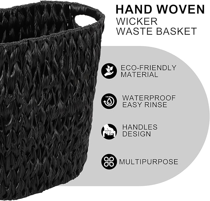 Black Bathroom Accessories Set with Wicker Trash Can, Black Bathroom Accessories Set Bathroom Sets Small Waste Basket Bathroom Trash Can for Bedroom Bathroom