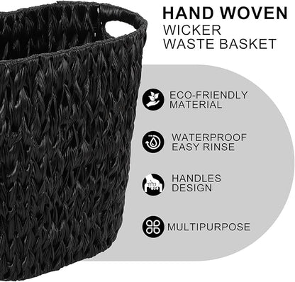 Black Bathroom Accessories Set with Wicker Trash Can, Black Bathroom Accessories Set Bathroom Sets Small Waste Basket Bathroom Trash Can for Bedroom Bathroom