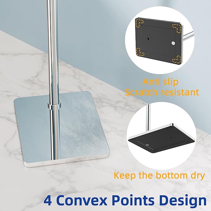 RUACQ Toilet Paper Holder Stand, Bathroom Toilet Paper Roll Holder Free Standing, Toilet Tissue Holder Stand with Post Pivoting Design, Stable Weighted Base, SUS304 Stainless Steel (Chrome)