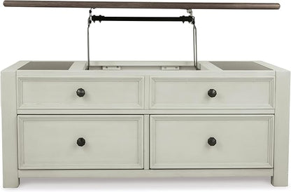 Signature Design by Ashley Bolanburg Farmhouse Lift Top Coffee Table with Drawers, Antique Cream & Brown
