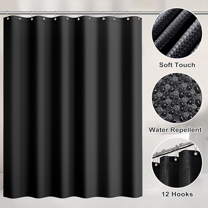 Black Bathroom Accessories Set - 26PCS Black Bathroom Set with Shower Curtain, Rugs, Shower Curtain, Trash Can, Toilet Brush, Soap Dispenser and Toothbrush Set