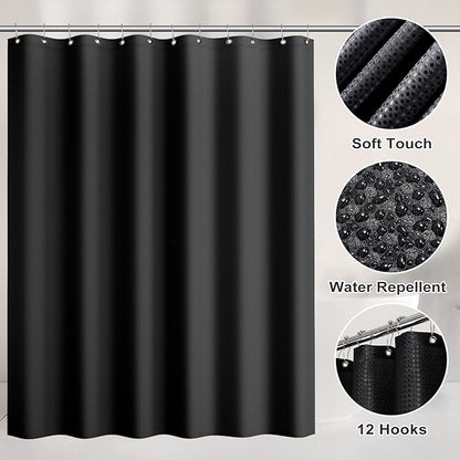 Black Bathroom Accessories Set - 26PCS Black Bathroom Set with Shower Curtain, Rugs, Shower Curtain, Trash Can, Toilet Brush, Soap Dispenser and Toothbrush Set