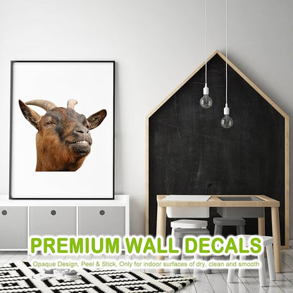 Smiling Goat Window Stickers Decor Funny Wall Stickers Peel and Stick Cute Goat Animals Wall Decals Removable Funny Goat Wall Window Decor for Farmhouse Kitchen Door Closet