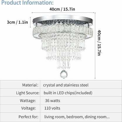 16“ Crystal Chandeliers Round Modern LED Chandelier Light Flush Mount Ceiling Light Fixtures with Remote Control for Bedroom Living Room Dining Room (dimmable)