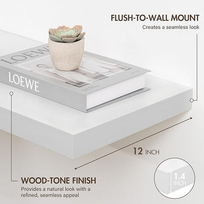 12 Inch Floating Shelves, 12" Deep Floating Shelf Wall Mounted, 12" Wall Shelves, Rustic Deep Bookshelf, Extra Deeper Display Shelves & Storage Shelves for Bedroom, Living Room, Set of 3