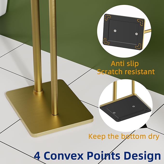 RUACQ Toilet Paper Holder Stand, Bathroom Toilet Paper roll Holder Free Standing with Storage for 4 Rolls, Post Pivoting Design, Stable Weighted Base, SUS304 Stainless Steel (Brushed Gold)