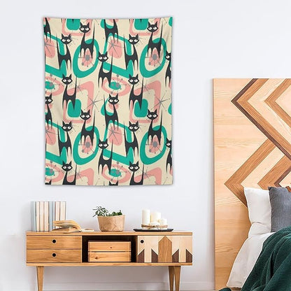 ICMOLYYENLO Boho Medieval Cat Tapestry, Abstract Atomic Starburst Geometric Aesthetic Art Wall Hanging For Bedroom Living Room Dormitory 50x60 Inches