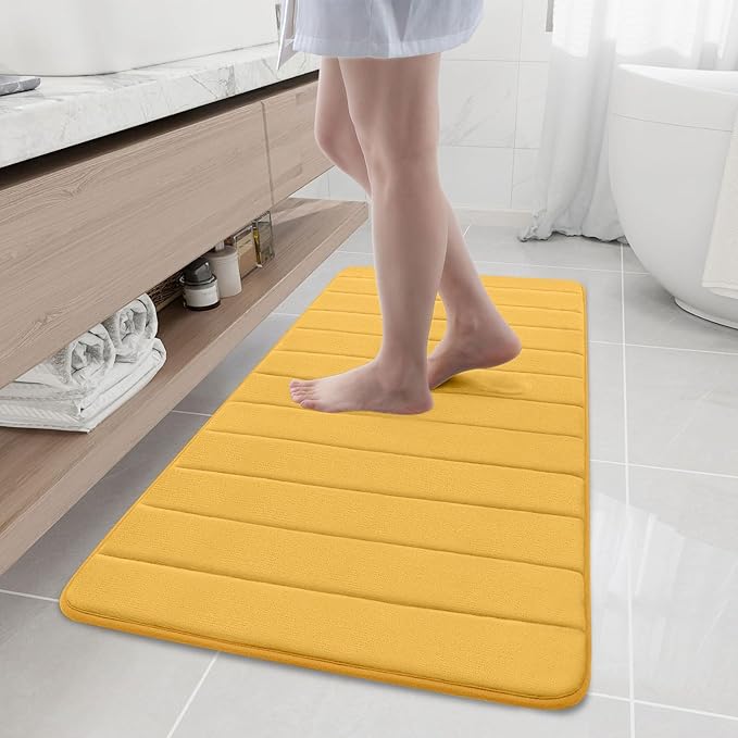 Buganda Memory Foam Bath Mat, 47" x 20", Ultra Soft and Non-Slip Bathroom Rugs, Water Absorbent and Machine Washable Bath Rug Runner for Bathroom, Shower, and Tub, Yellow