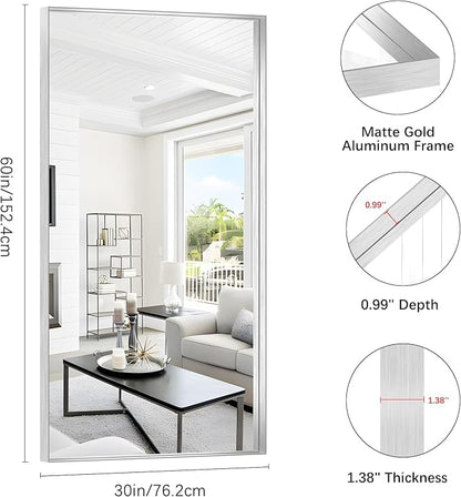 Silver Bathroom Mirror, 30x60 Inch Rectangular Deep Frame Mirror, Large Wall Mounted Bathroom Vanity Mirror Over Sink for Bedroom,Restroom, Living Room, Hangs Vertically or Horizontally