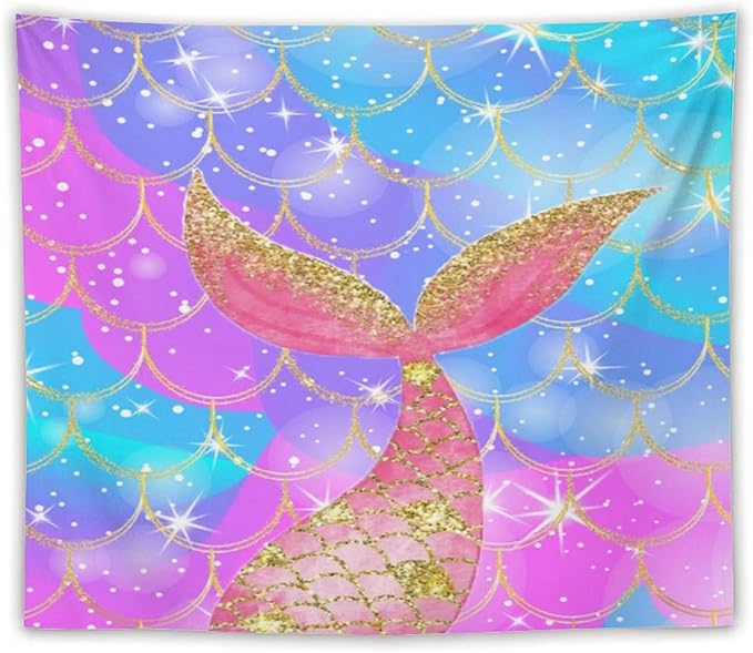 HZOHNAGO Mermaid Scales Tapestry Colorful Shiny Scales Mermaid Tail Pattern Printed Wall Tapestry Wall Hanging for Bedroom Living Room Dorm 60" W x 50" H