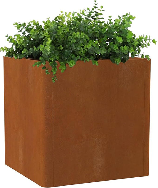 Corten Steel Planter Box 24"x24"x25", Large Square Metal Planter Indoor&Outdoor, Large Cube Planters with Drainage Hole for Porch/Patio/Garden