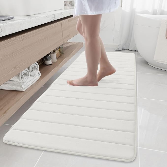 Buganda Memory Foam Bath Mat, 70" x 24", Ultra Soft and Non-Slip Bathroom Rugs, Water Absorbent and Machine Washable Bath Rug Runner for Bathroom, Shower, and Tub, Ivory