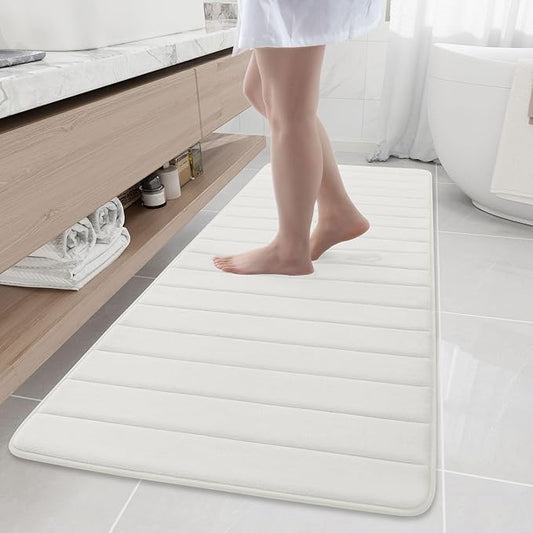 Buganda Memory Foam Bath Mat, 70" x 24", Ultra Soft and Non-Slip Bathroom Rugs, Water Absorbent and Machine Washable Bath Rug Runner for Bathroom, Shower, and Tub, Ivory