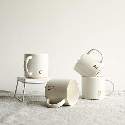 COLLECTIVE HOME - Monogram Ceramic Mugs, 15 oz Golden Initial Coffee Cups, Elegant Alphabet Tea Mugs, Elegant Personalized Mug with Gift Box, Luxurious Cups for Office and Home (c)