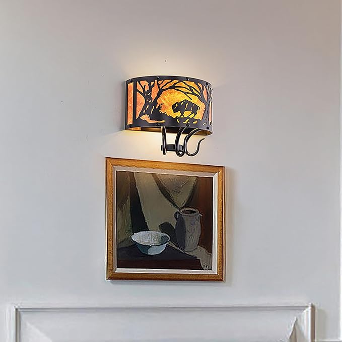 TOCHIC Farmhouse Wall Sconce, Rustic Vintage Indoor Wall Light Fixture, 2-Light Western Cow Wall Mount Light for Bedroom, Hallway, Living Room, Stairway