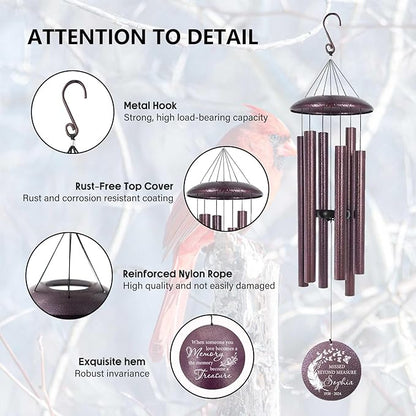 ASTARIN 36" Large Deep Tone Personalized Sympathy Wind Chimes, Memorial Wind Chime for Loss of Mother Father Loved One, Angel's Feather Bereavement Gifts Decor Outdoor Patio Garden(Produced in USA)