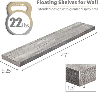 Sorbus Floating Shelves for Wall - 48 Inch Long Bathroom Shelves, Wall Decor for Bedroom, Kitchen, Living Room & Book Storage - Mounted Floating Shelf with Invisible Brackets (Gray, 3 Pack)