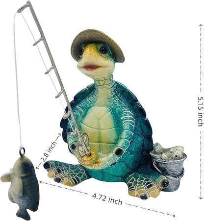 Turtle Fishing Decor, Summer Garden Statues, Nautical Coastal Beach Decorations, Home Office Decor Gifts, Bookshelf Desk Bathroom Tabletop Statue Ornament (Turtle Fishing)
