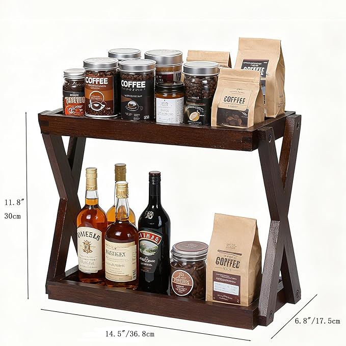 Bathroom Counter Organizer with Basket, Wooden Sink Shelf for Vanity Storage, Storage Organizers for Bathroom, Kitchen, Dresser (Brown-Brown)