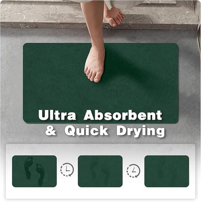 Bathroom Mat Quick Dry, Bathroom Rugs Non Slip Washable Thin Absorbent Bath Mat Fits Under Door Bathroom Floor Mat Perfect for Bath, Shower, or Sink 24"x70" Dark Green