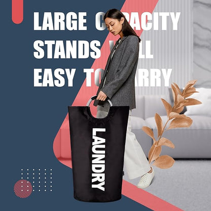 Caroeas 125L Laundry Basket,Large Laundry Hamper, Laundry Bag with Padded Handles, Clothes Hamper Stands Up Well, Collapsible Free Standing Easy Storage Washing Bin (Black,125L)