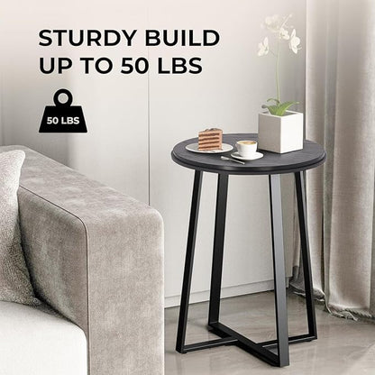 Round End Table, Small Side Table Black Color MDF Top, Metal Frame Black, Tall End Side Table for Bed Room, Coffee Tea End Table for Living Room(Round Black)