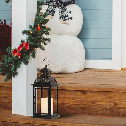 DECORKEY No Glass Lanterns Decorative Indoor & Outdoor, 15'' Candle Lantern Decorative Christmas Indoor Outdoor Decor, Vintage Metal Hanging Lanterns with LED Candle for Patio, Front Porch,Yard, Table