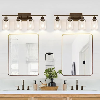 4 Light Bathroom Light Fixtures, Oil-Rubbed Bronze Modern Vanity Lights with Clear Glass Shades, Bathroom Wall Lamp for Mirror Living Room Cabinet