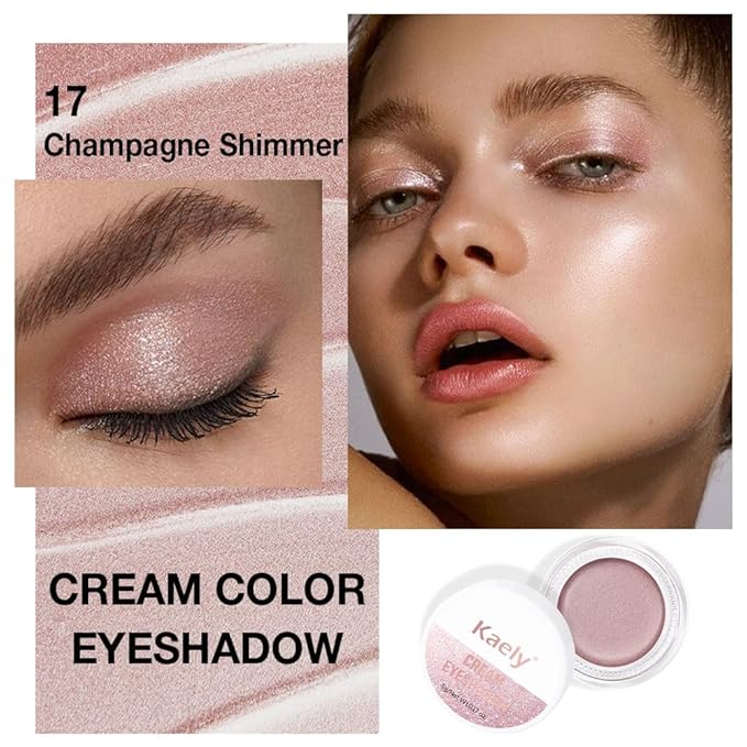 Cream Glitter Champagne Shimmer Metallic Eyeshadow Palette Makeup, Natural Single Mini Instant Holographic Eyeshadow For Older Women, Sombras Crema Para Ojos, Talc, Paraben&Cruelty Free, 17