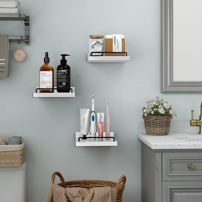 Small Floating Shelf, 6 X 6 Inches Farmhouse Wall Shelves for Living Room, Bedroom, Picture Frames, Plants, Kitchen, Set of 3 (White and Black)