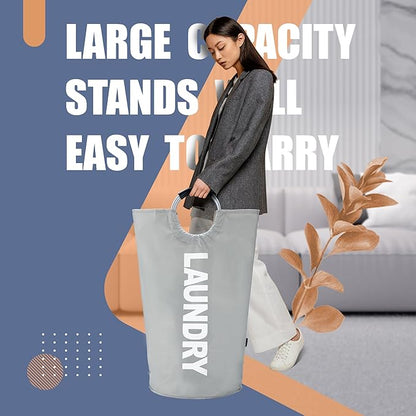 Caroeas 100L Laundry Basket,Large Laundry Hamper, Laundry Bag with Padded Handles, Clothes Hamper Stands Up Well, Collapsible Free Standing Easy Storage Washing Bin (Light Grey,100L)