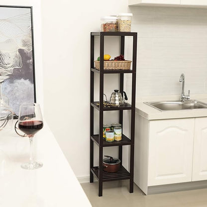 SONGMICS Bamboo Storage Shelf, 5-Tier Shelving Unit, Multifunctional, in the Entryway, Bathroom, Living Room, Balcony, Kitchen, 13 x 13 x 57.5 Inches, Brown UBCB55Z