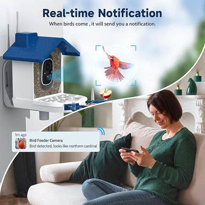 Bird Feeder with Camera Bird Feeders for Outdoors with Solar Panel, AI Identification, Ideal Gift for Lovers Friends and Parents, Navy Blue