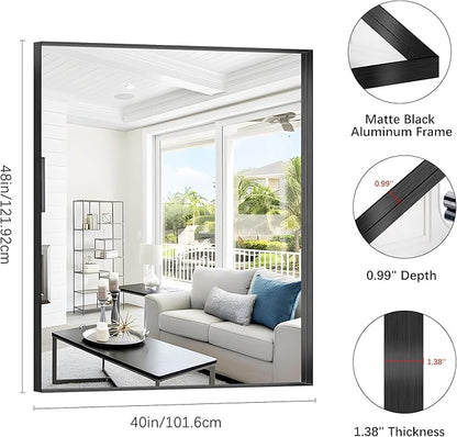 Black Bathroom Mirror, 40x48 Inch Rectangular Framed Mirror, Large Wall Mounted Bathroom Vanity Mirror Over Sink for Bedroom,Restroom, Living Room, Hangs Vertically or Horizontally
