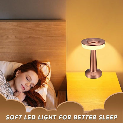 VIHOSE Set of 8 LED Portable Cordless Table Lamp with Touch Sensor 3 Color Stepless Dimming Rechargeable Battery up to 15 Hours Cordless Table Light Wireless Lamp for Nursery(Rose Gold)