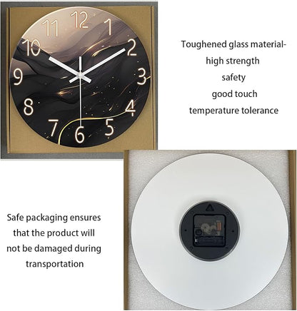 Black and Gold Wall Clocks Battery Operated 14 Inch Wall Clock Silent Non Ticking Glass Decorative Wall Clock for Office
