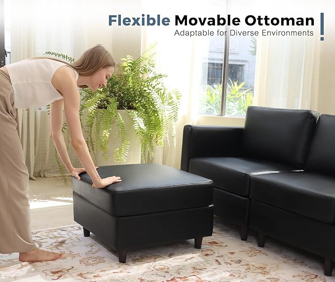 118.5" Faux Leather Modular Sectional Sofa, L Shaped Couch Set for Living Room, 5-Seater Comfy Cloud Couches with Movable Storage Ottoman,DIY Combination - Black