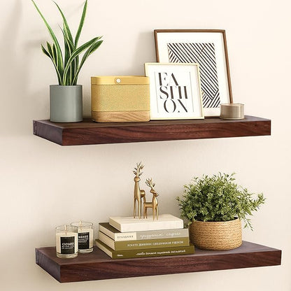 Solid Walnut Floating Shelves for Wall, 24"*10"*1.6"Real Thick Wood Mounted Wall Display Shelf with Joinery for Home Decor, Bathroom,Kitchen（ Natural Walnut Brown）