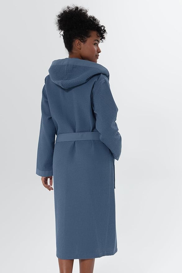 Women’s Luxury Waffle Shawl Collar, Hooded Robe w Piping – Lightweight, Long, Ultra Soft Spa Sleepwear Bathrobe
