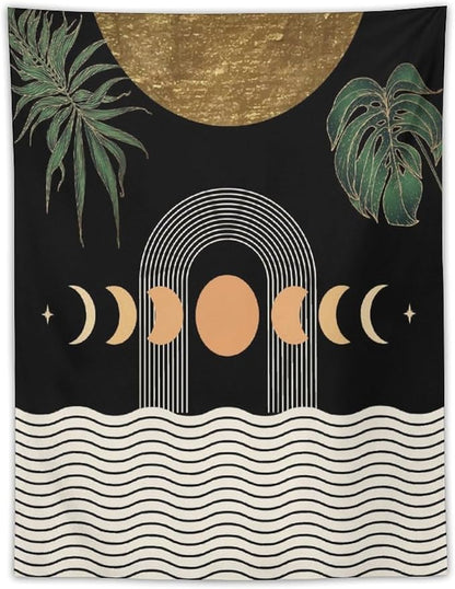 Abstract Boho Tapestry, Mid Century Tropical Tree Leaves Modern Geometric Arch Bohemian Botanical Tapestry, Home Aesthetic Wall Hanging Art Decor for Living Room Bedroom Dormitory 40x60 Inch