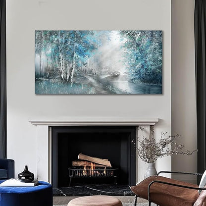 SOUGUAN Landscape Art Posters Blue Pictures Wall Decor Grey Forest Wall Prints Botanical Artwork for Dining Room Bedroom 20"x 40" Contemporary Wall Art
