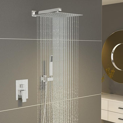 Sarlai Shower Faucet Set Bathroom Square Rainfall Shower Head and Handle Combo Wall Mounted Shower Faucet with Valve 12 Inch Shower Head Trim Systems Chrome