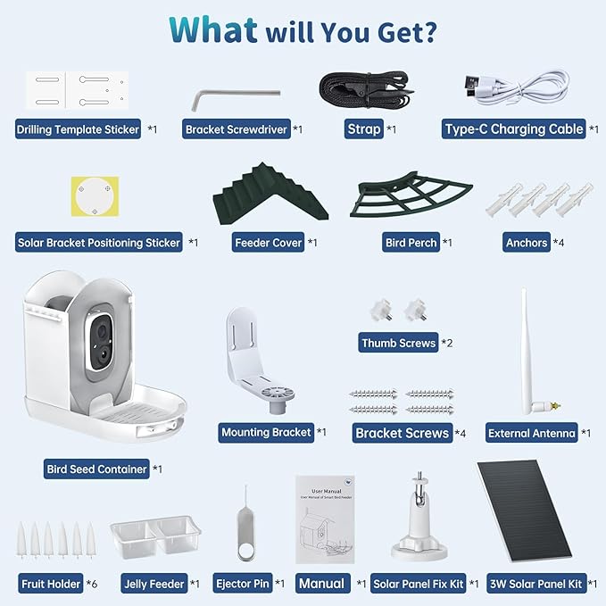 Smart Bird Feeder with Camera Solar Powered & AI Bi rd Identification, 2.4Ghz WiFi Bird feeders for Outdoors, 2K Live Video, Nstant Arrival Alerts - Best Gifts for Bi rd Lovers - Green