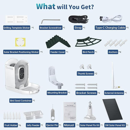 Smart Bird Feeder with Camera Solar Powered & AI Bi rd Identification, 2.4Ghz WiFi Bird feeders for Outdoors, 2K Live Video, Nstant Arrival Alerts - Best Gifts for Bi rd Lovers - Green