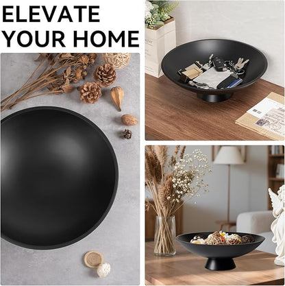 Decorative fruit bowl for Home Decor Large Modern Handicraft Key Bowl for Entryway Table Stylish Centerpiece Purse Bowl Pedestal bowl for Kitchen Counter Coffee Table(Artificial Stone Black)