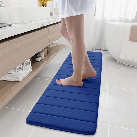 Buganda Memory Foam Bath Mat, 59" x 17", Ultra Soft and Non-Slip Bathroom Rugs, Water Absorbent and Machine Washable Bath Rug Runner for Bathroom, Shower, and Tub, Navy Blue