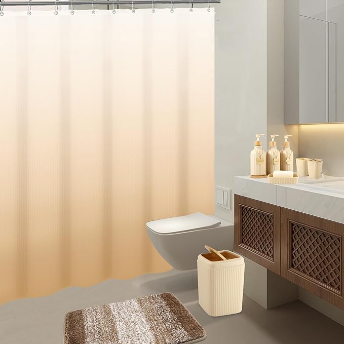 32PCS Bathroom Sets with Shower Curtain and Rugs Beige Bathroom Accessories Set Shower Curtain Set 3PCS Lotion Soap Dispenser Bathroom Accessories with Black Bathroom Decor