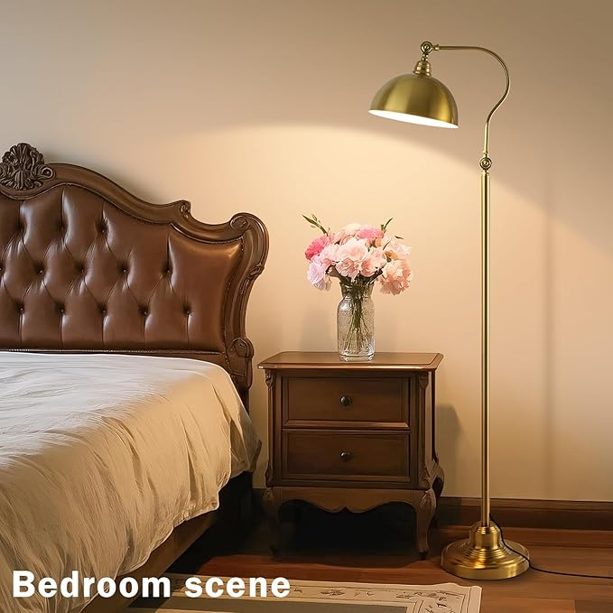 Bright LED Gold Reading Floor Lamp with Remote Control and Bluetooth Dimming,Living Room Bedroom Bedside Office Study Library Adjustable Standing Tall Lights, Unique Modern Brass Home Decor Essentials